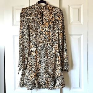 Divided By H&M Leopard Animal Print Dress, 3/4 Puff Sleeves, Size 6